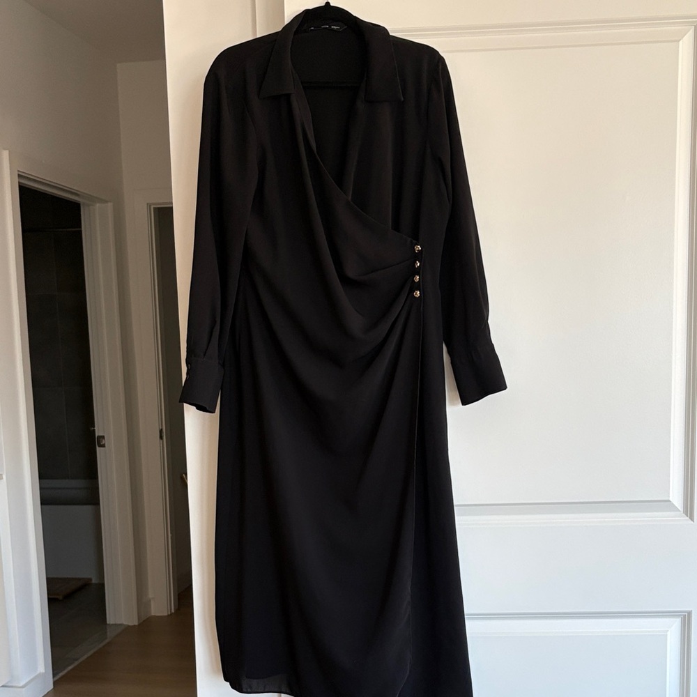 Classic Black MNG Wrap Midi Dress - Picture 6 of 7